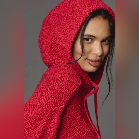 NWOT Anthropologie Pilcro Sailcloth Hooded Sweater~Small ~ Red Raspberry ❤️ - Picture 9 of 10